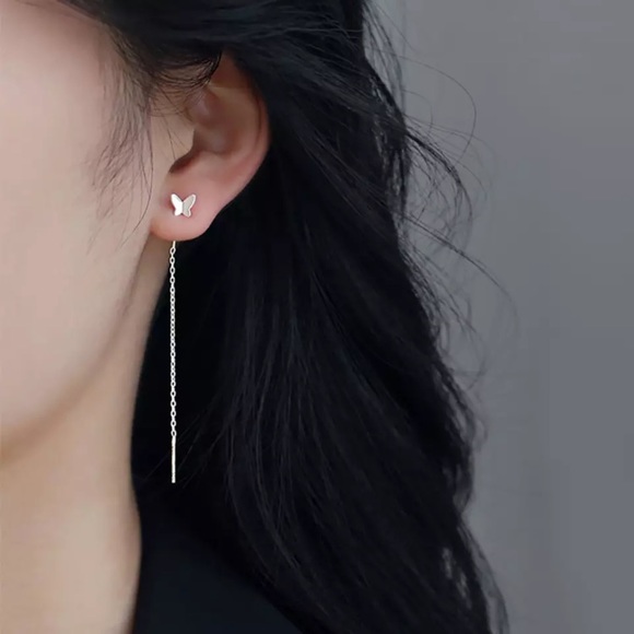 “Flutter On” Butterfly Unique Threader Earrings - Picture 7 of 9